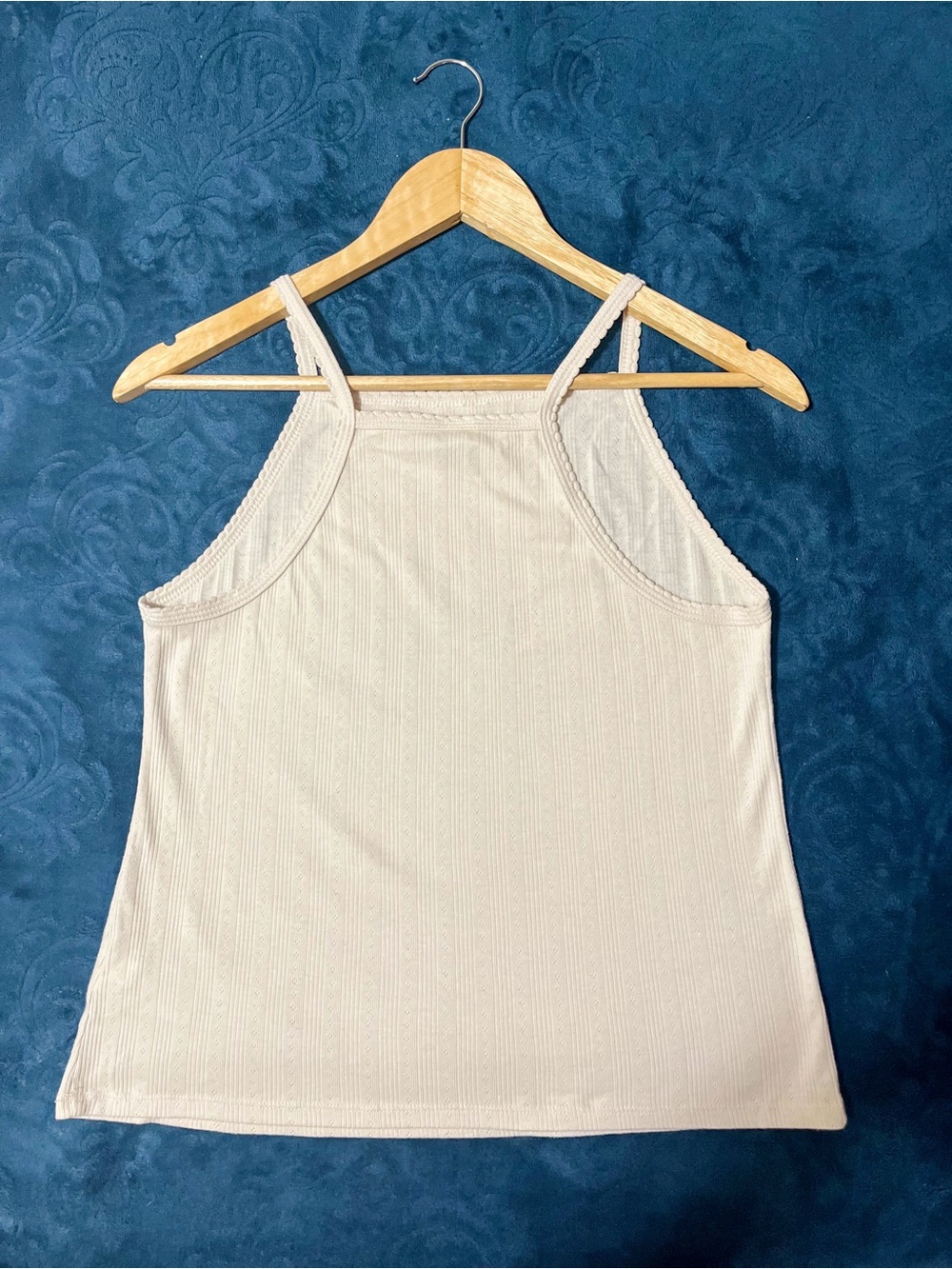 Women’s Cream Ribbed Halter Tank Top - Picture 2 of 5